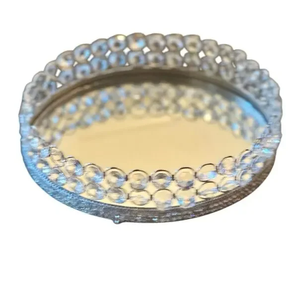 Mirrored Vanity Tray with Crystals- 8 1/2” - Picture 2 of 4